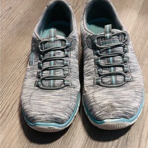 Skechers Women's Gray and Teal Slip-On Athletic Sneakers
